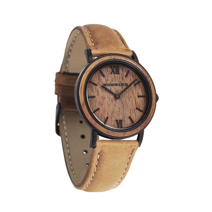 WOODWATCH WOMEN'S MINIMAL BROWN WALNUT AMBER PETITE QUARTZ WATCH