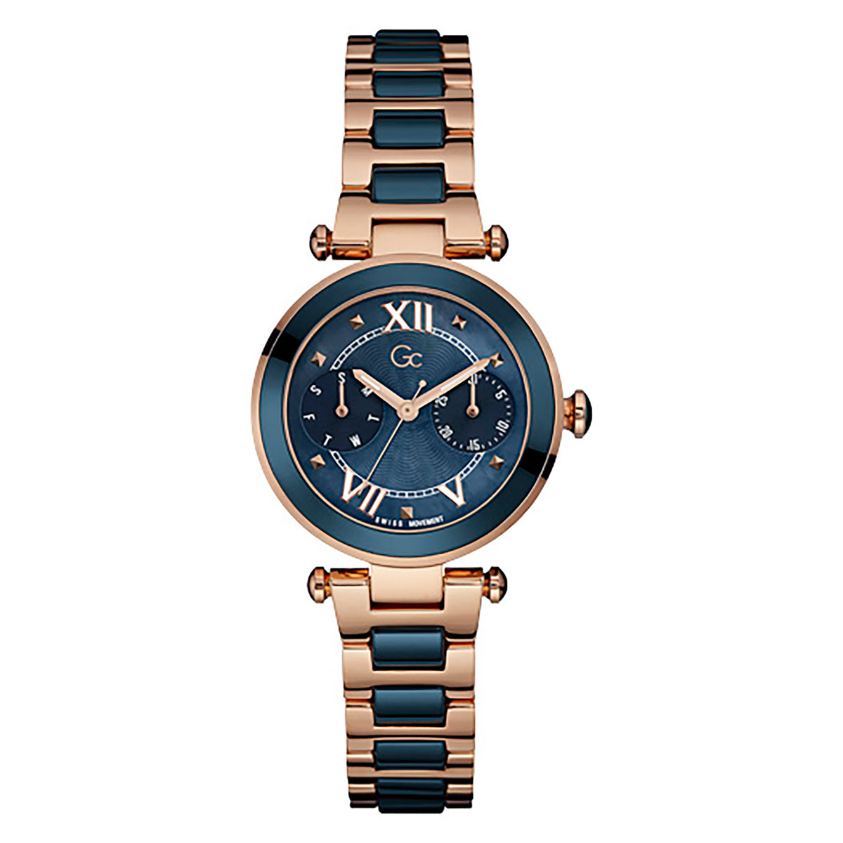 Gc Women's Watch Blue & Rose Gold Case Quartz