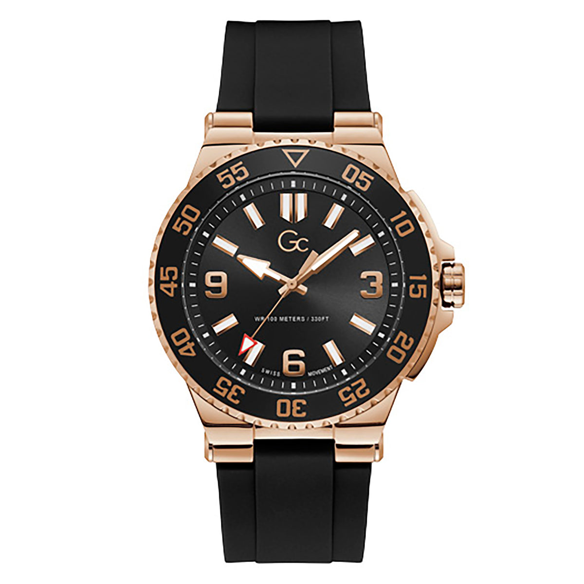 Gc Men's Watch Black & Rose Gold Case Quartz