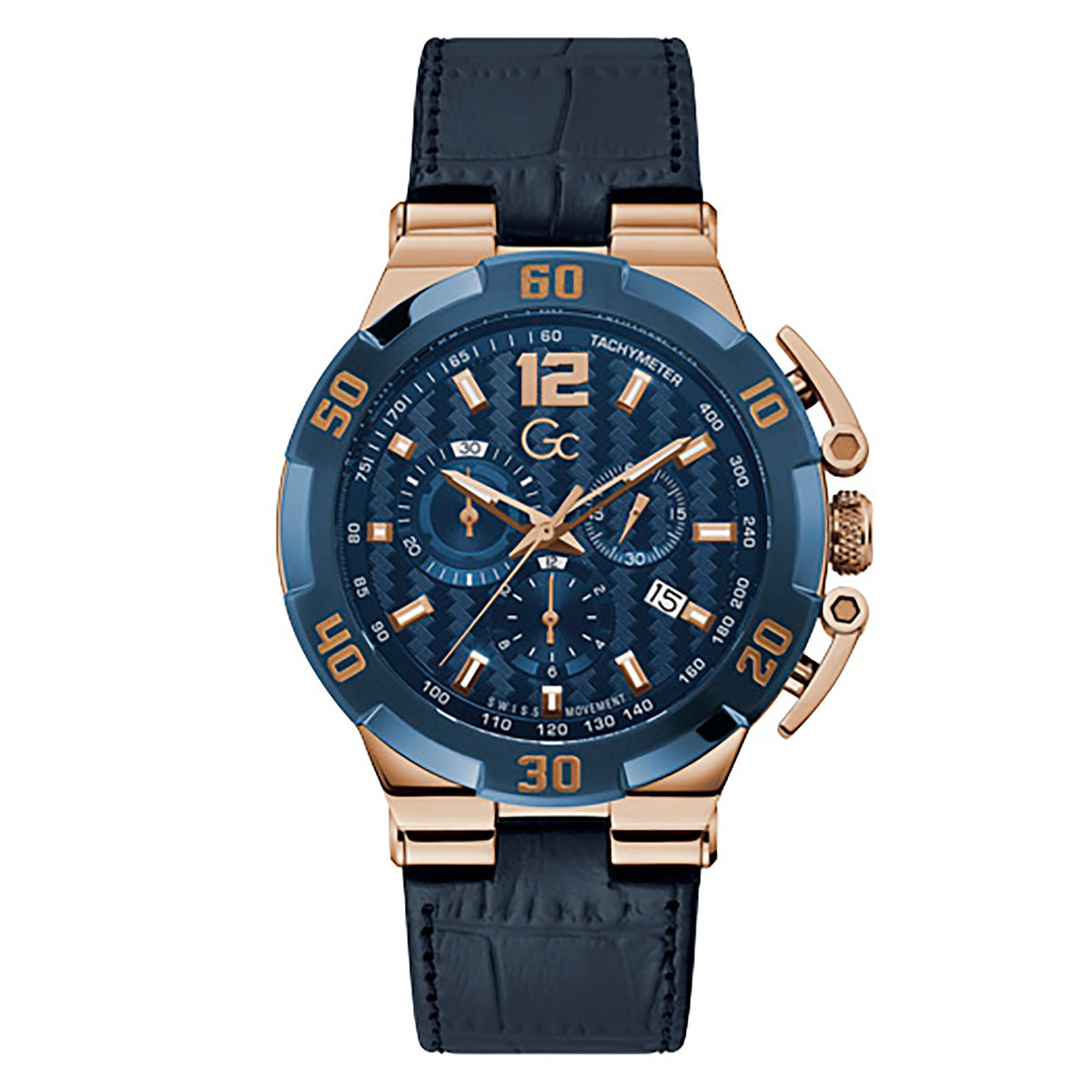 Gc Men's Watch Blue & Rose Gold Case Quartz