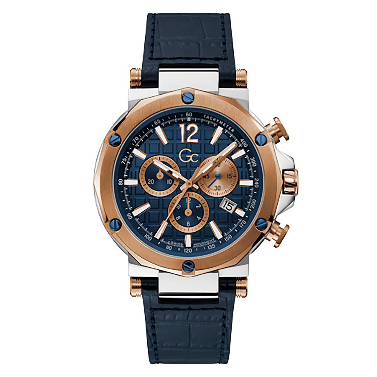 Gc Men's Watch Silver & Rose Gold Case Quartz