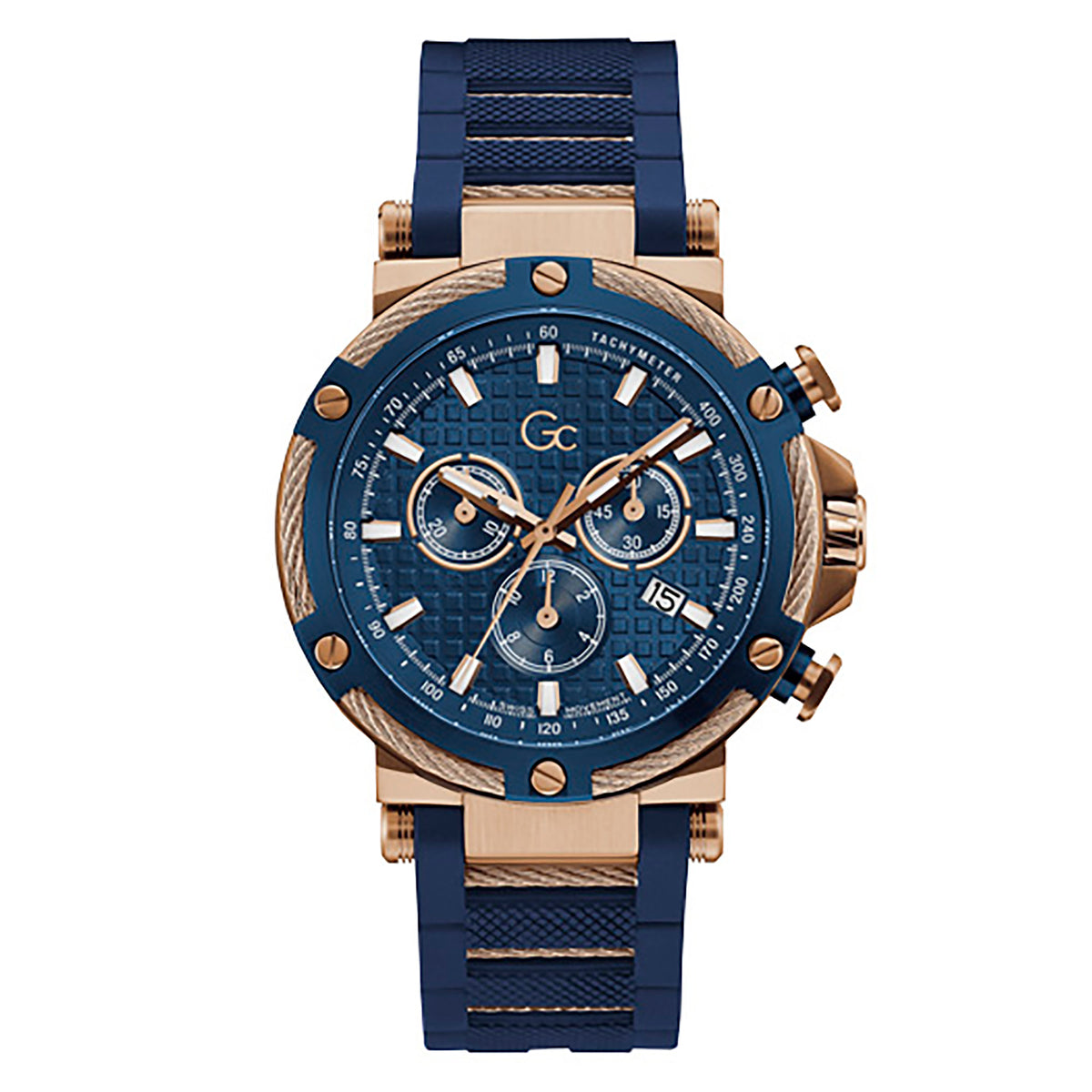 Gc Men's Watch Blue & Rose Gold Case Quartz
