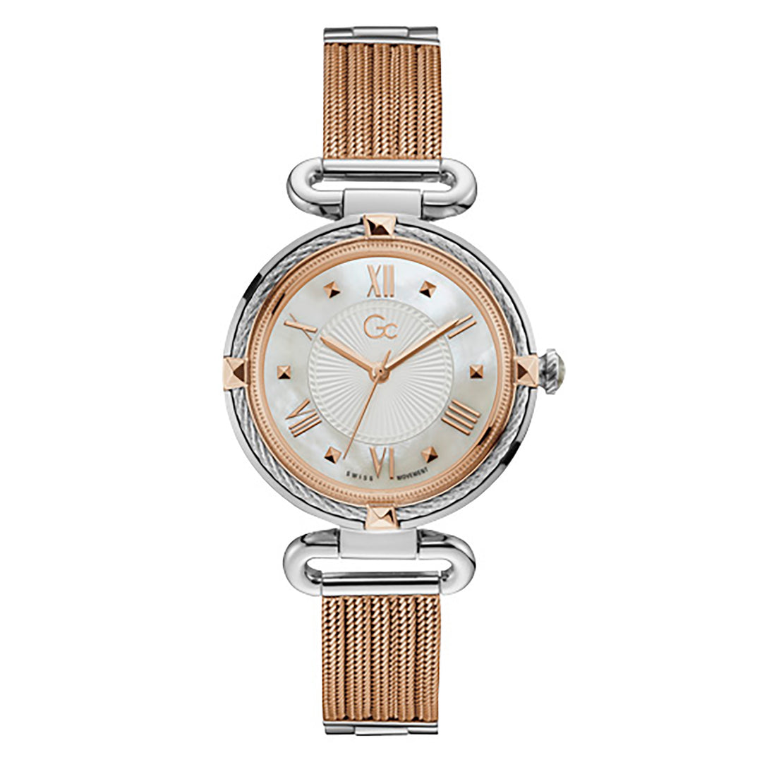 Gc Women's Watch Silver & Rose Gold Case Quartz