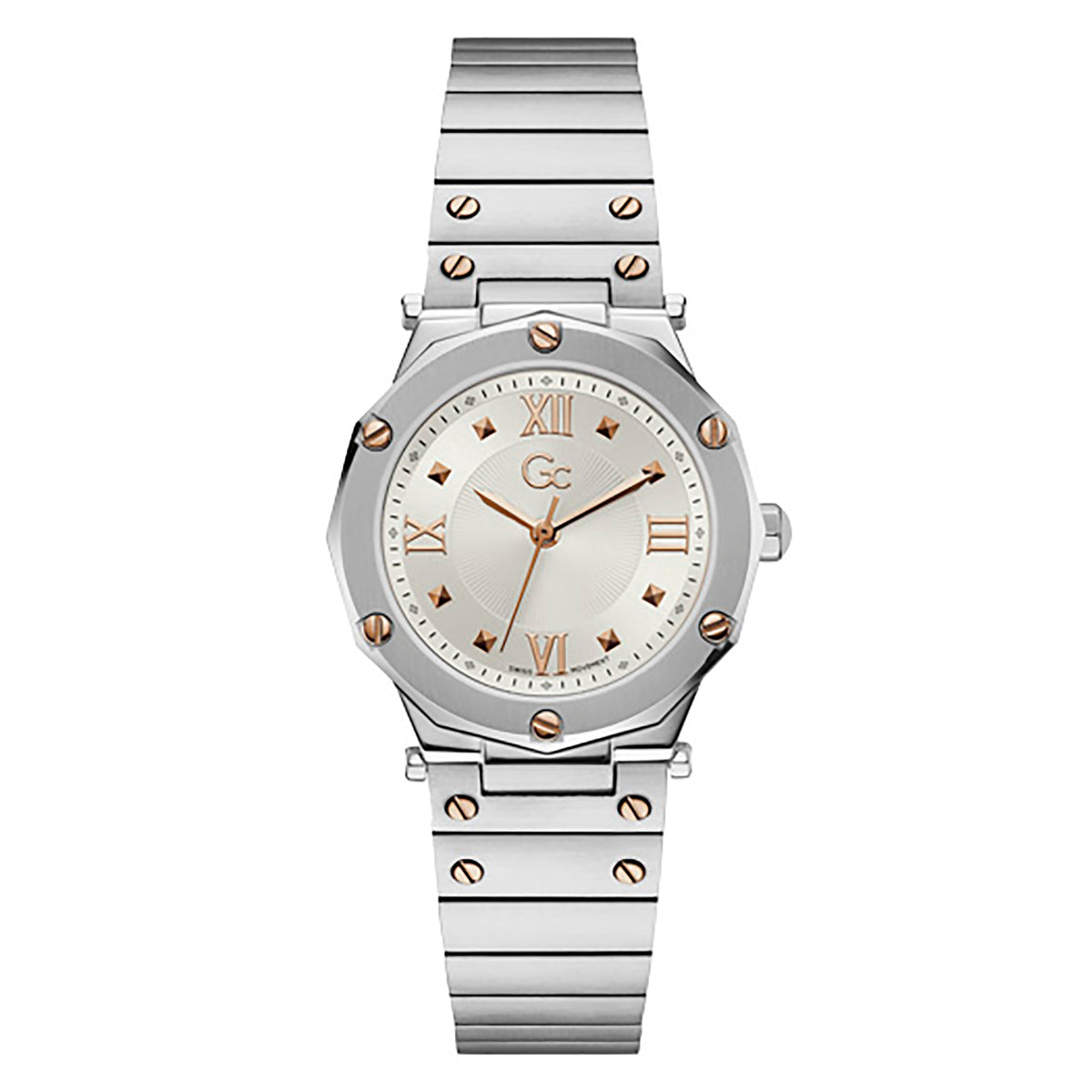 Gc Women's Watch Silver & Rose Gold Case Quartz