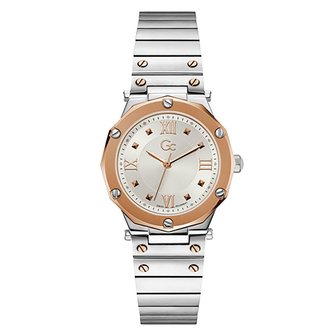 Gc Women's Watch Silver & Rose Gold Case Quartz