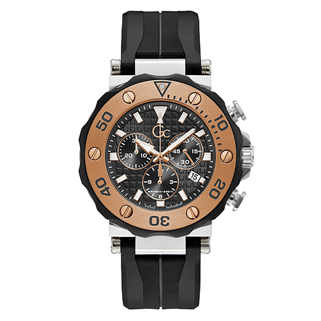 Gc Men's Watch Silver & Rose Gold Case Quartz