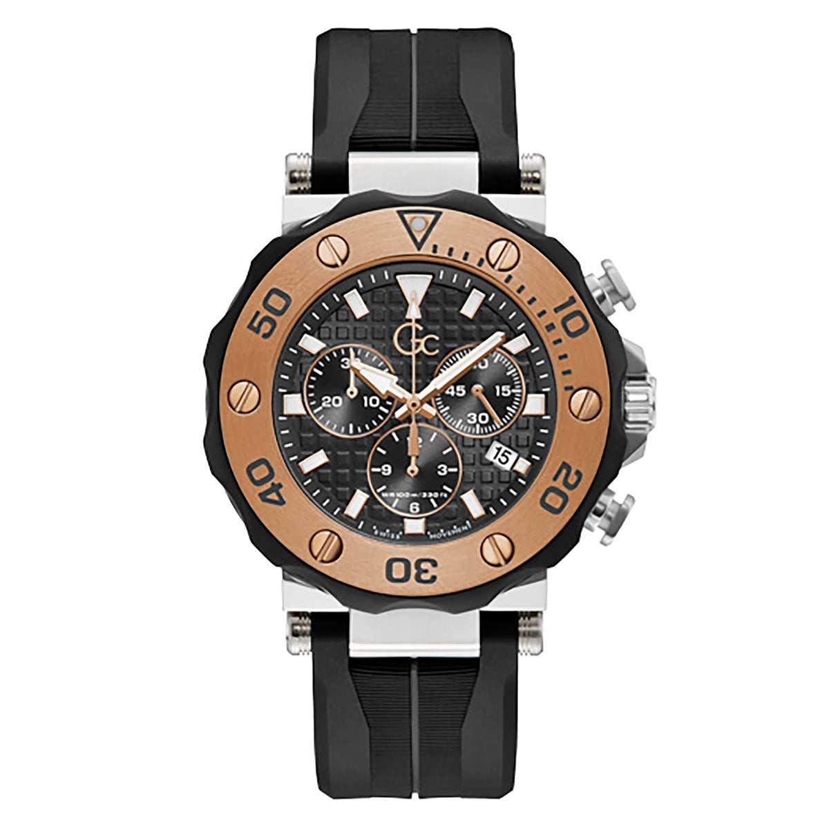 Gc Men's Watch Silver & Rose Gold Case Quartz