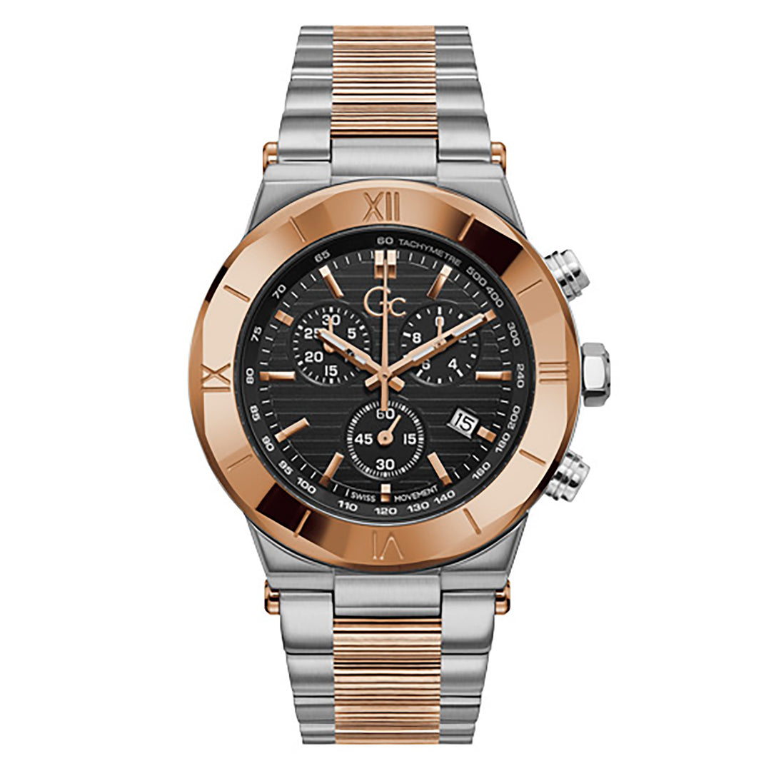 Gc Men's Watch Silver & Rose Gold Case Quartz