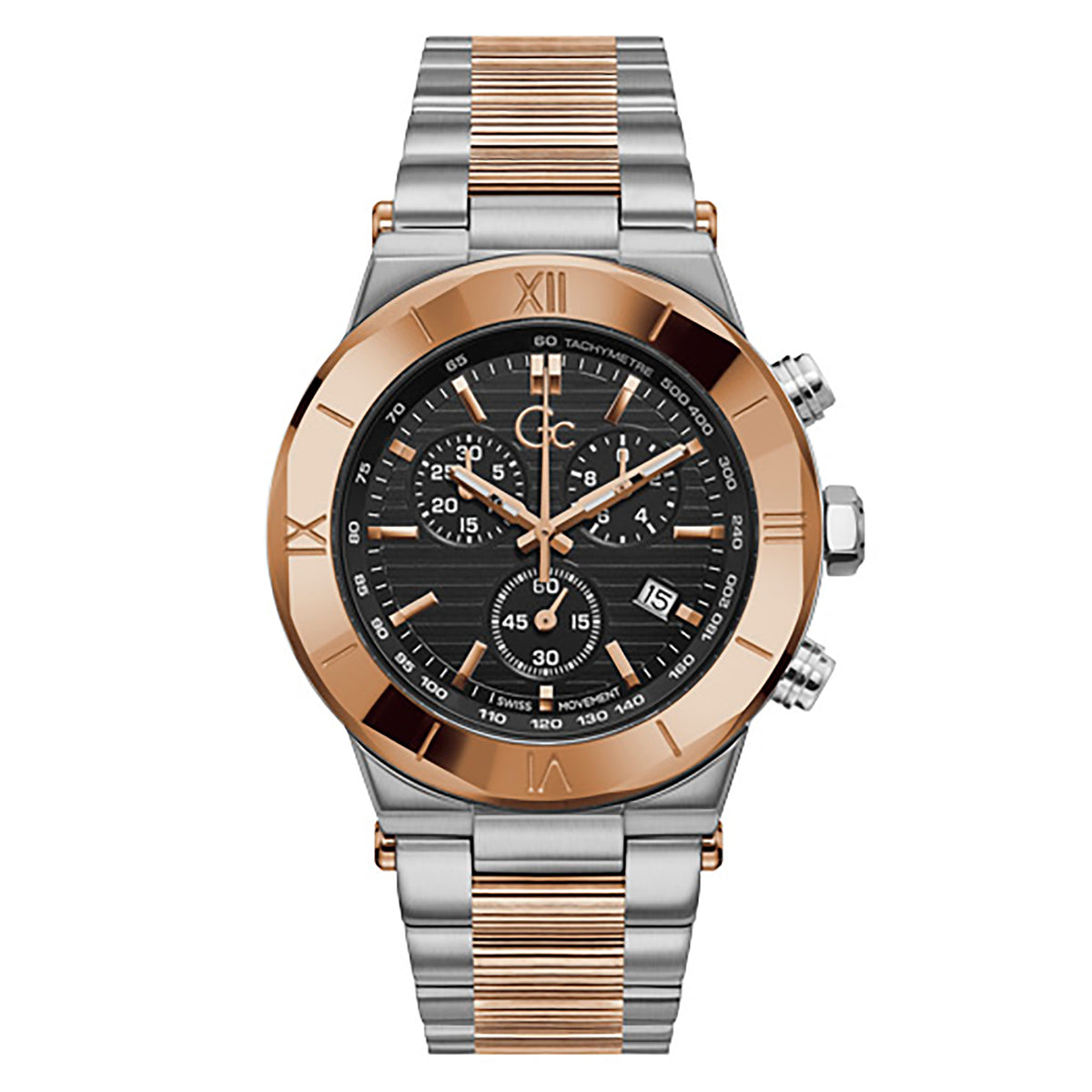 Gc Men's Watch Silver & Rose Gold Case Quartz