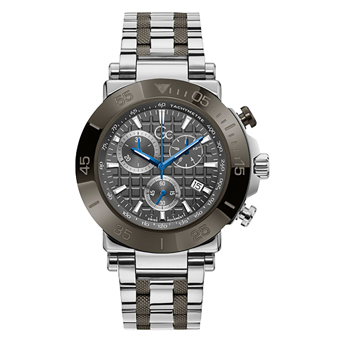 Gc Men's Watch Silver & Gun-Metal Case Quartz