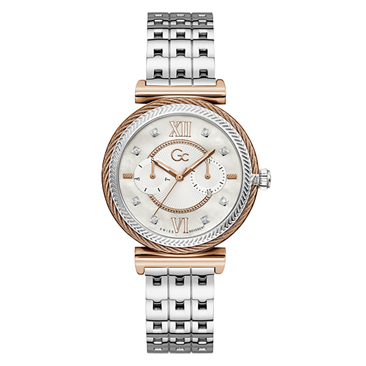 Gc Women's Watch Silver & Rose Gold Case Quartz