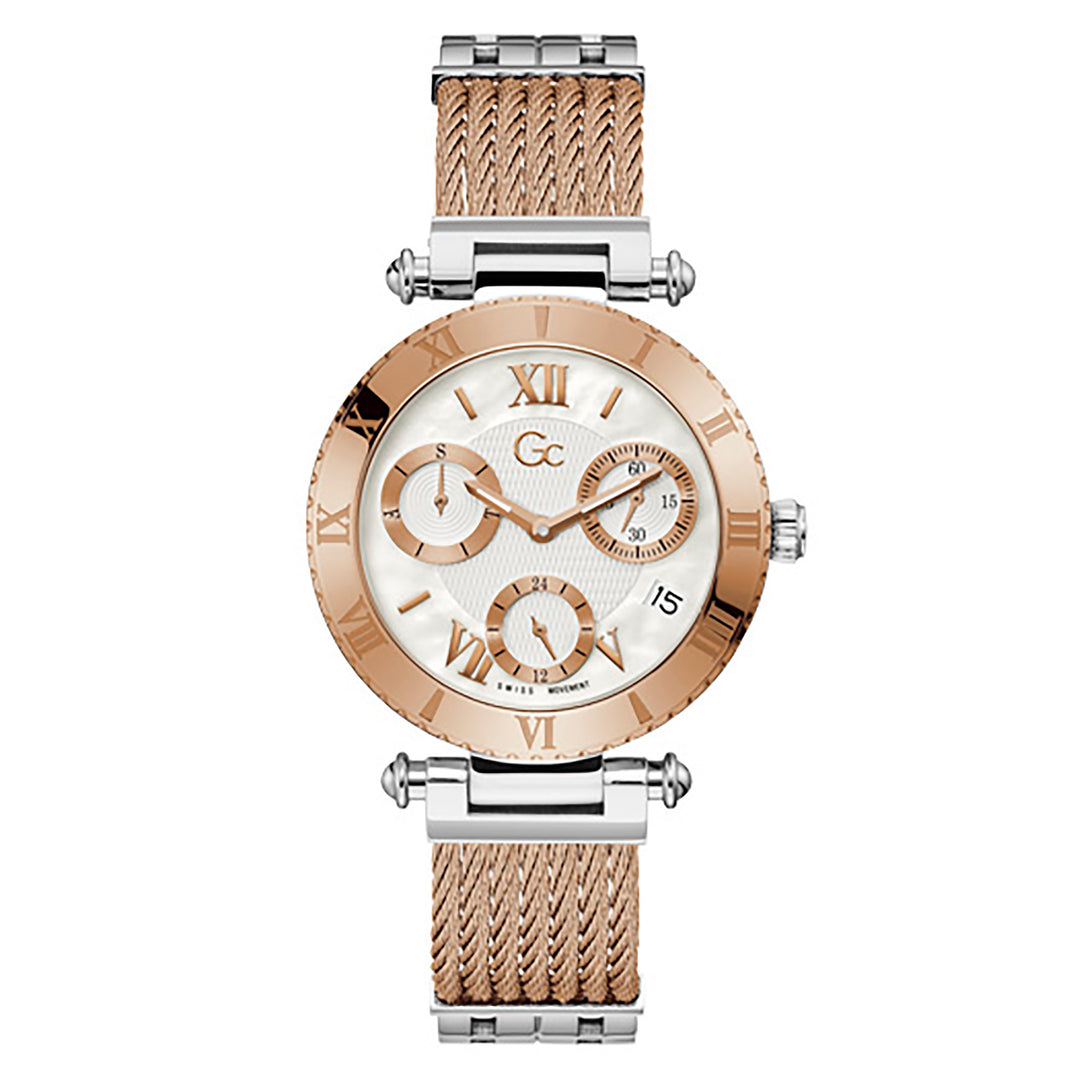 Gc Women's Watch Silver & Rose Gold Case Quartz
