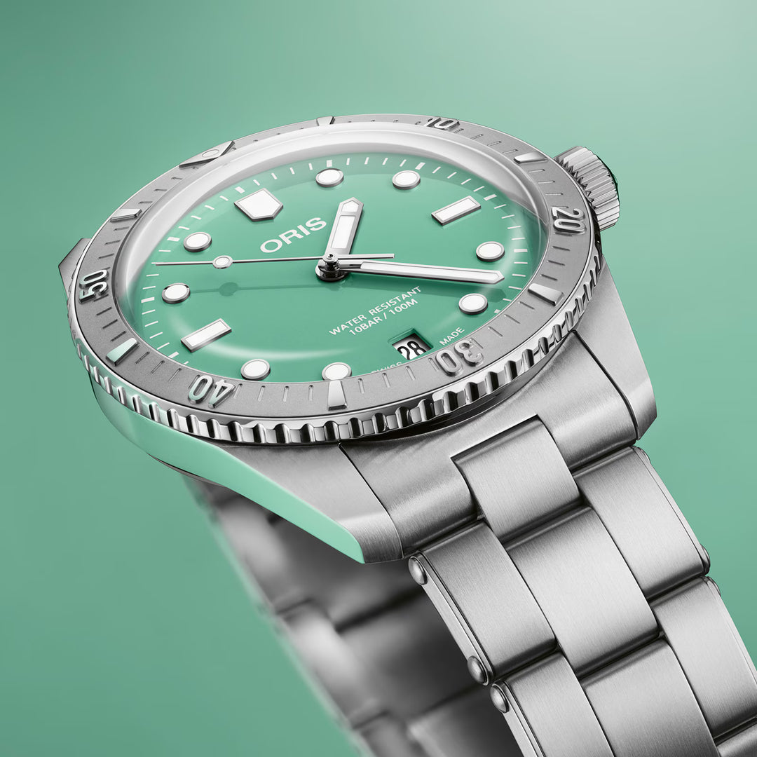 Oris Unisex Silver Tone Case Green Dial Automatic Watch