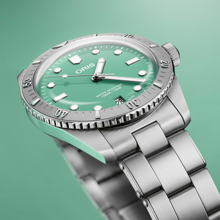 Oris Unisex Silver Tone Case Green Dial Automatic Watch