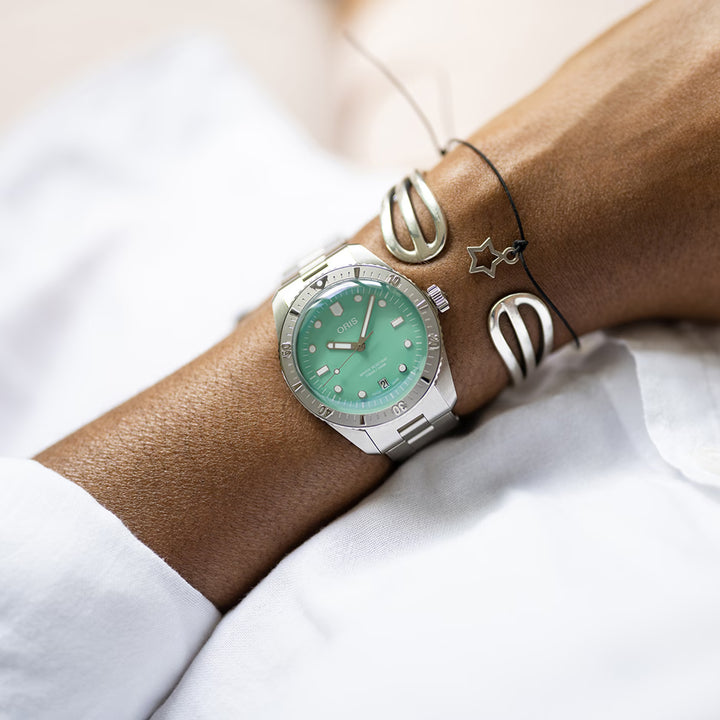 Oris Unisex Silver Tone Case Green Dial Automatic Watch