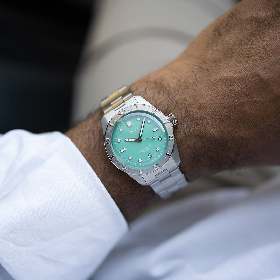 Oris Unisex Silver Tone Case Green Dial Automatic Watch