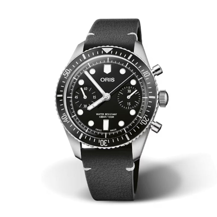 Oris Men's Silver Tone Case Black Dial Chrono Automatic Watch