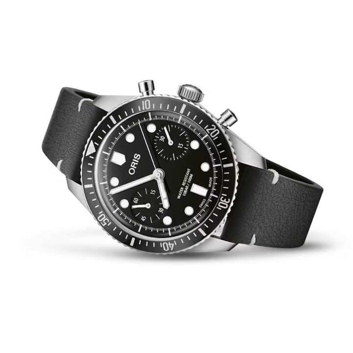Oris Men's Silver Tone Case Black Dial Chrono Automatic Watch