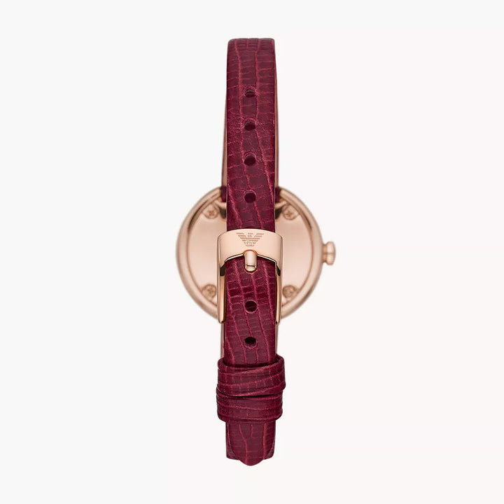 EMPORIO ARMANI TWO-HAND BURGUNDY LEATHER WATCH