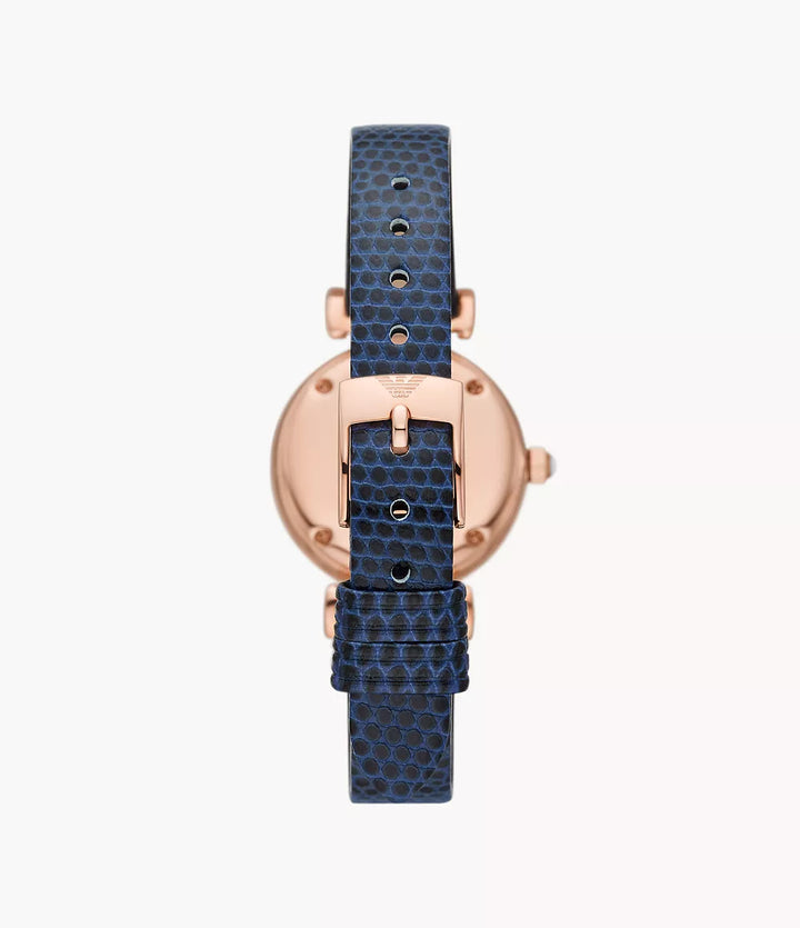 Emporio Armani Mother of Pearl Dial Two-Hand Blue Leather Ladies Watch