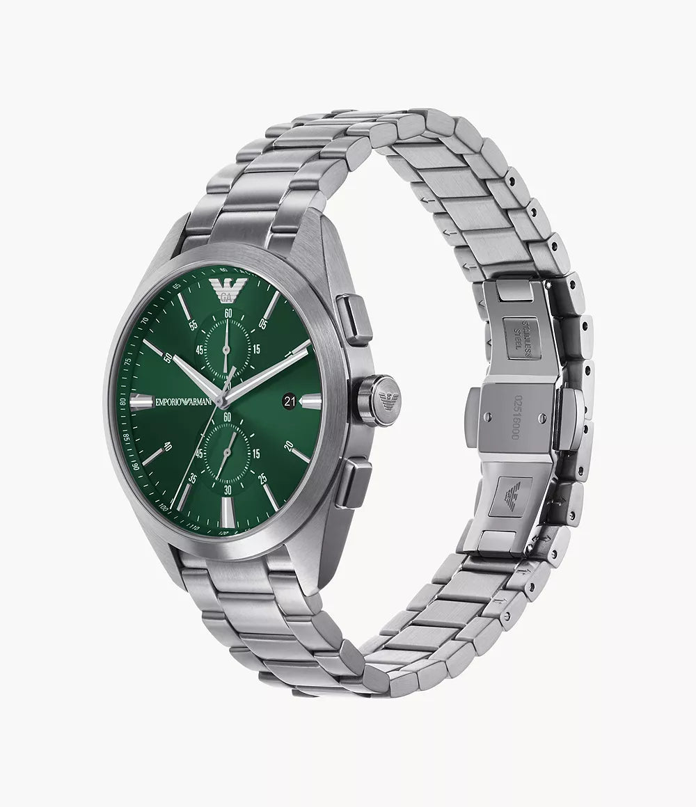 Emporio Armani Green Dial Chronograph Stainless Steel Men's Watch
