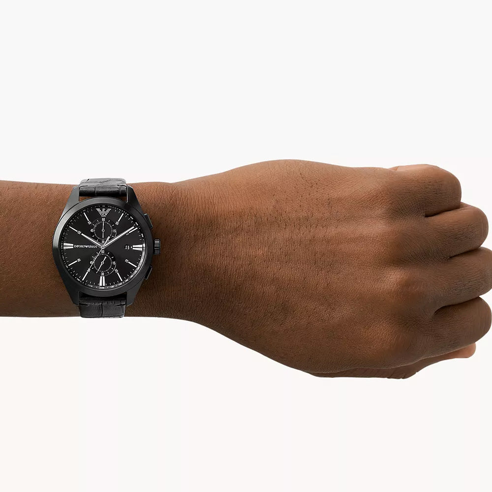 Emporio Armani Chronograph Black Leather Watch