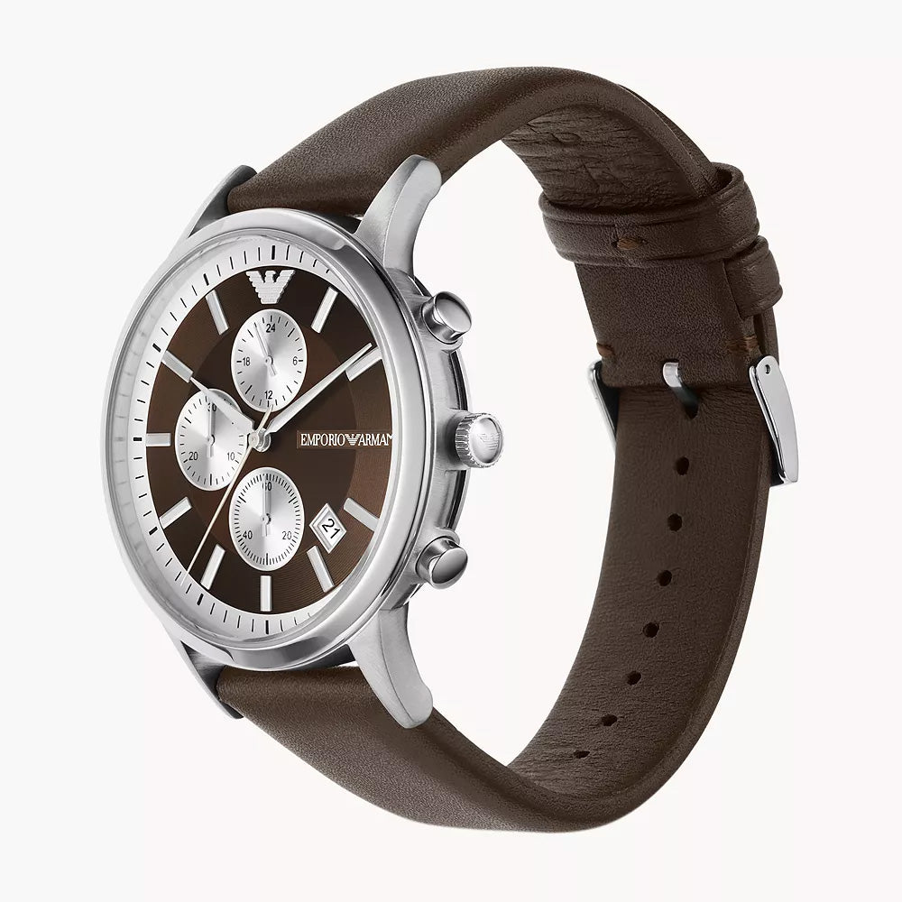 Emporio Armani Chronograph Brown Leather Watch - AR11490