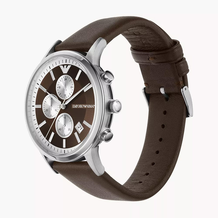 EMPORIO ARMANI CHRONOGRAPH BROWN LEATHER WATCH