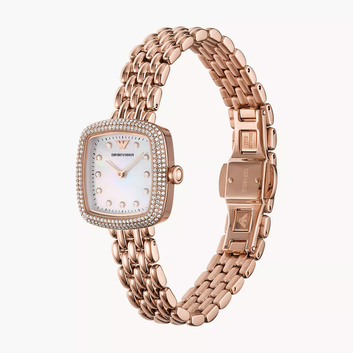 EMPORIO ARMANI TWO-HAND ROSE GOLD STAINLESS STEEL WATCH