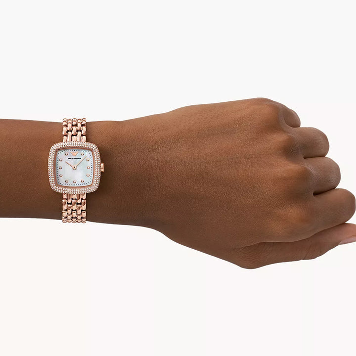 EMPORIO ARMANI TWO-HAND ROSE GOLD STAINLESS STEEL WATCH