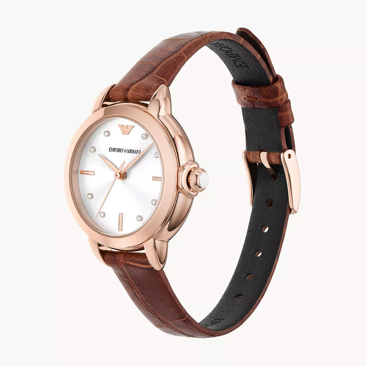 EMPORIO ARMANI THREE-HAND BROWN LEATHER WATCH