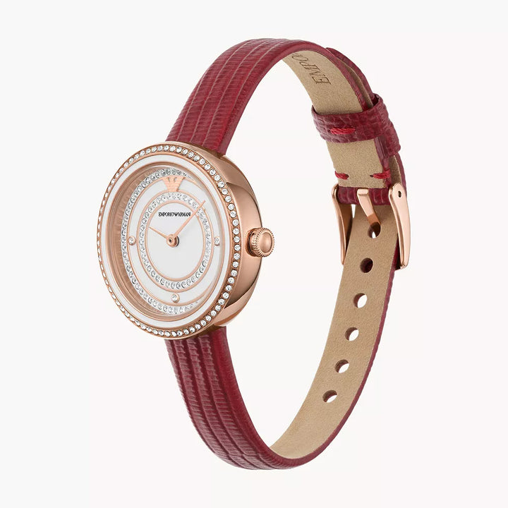 EMPORIO ARMANI TWO-HAND RED LEATHER WATCH