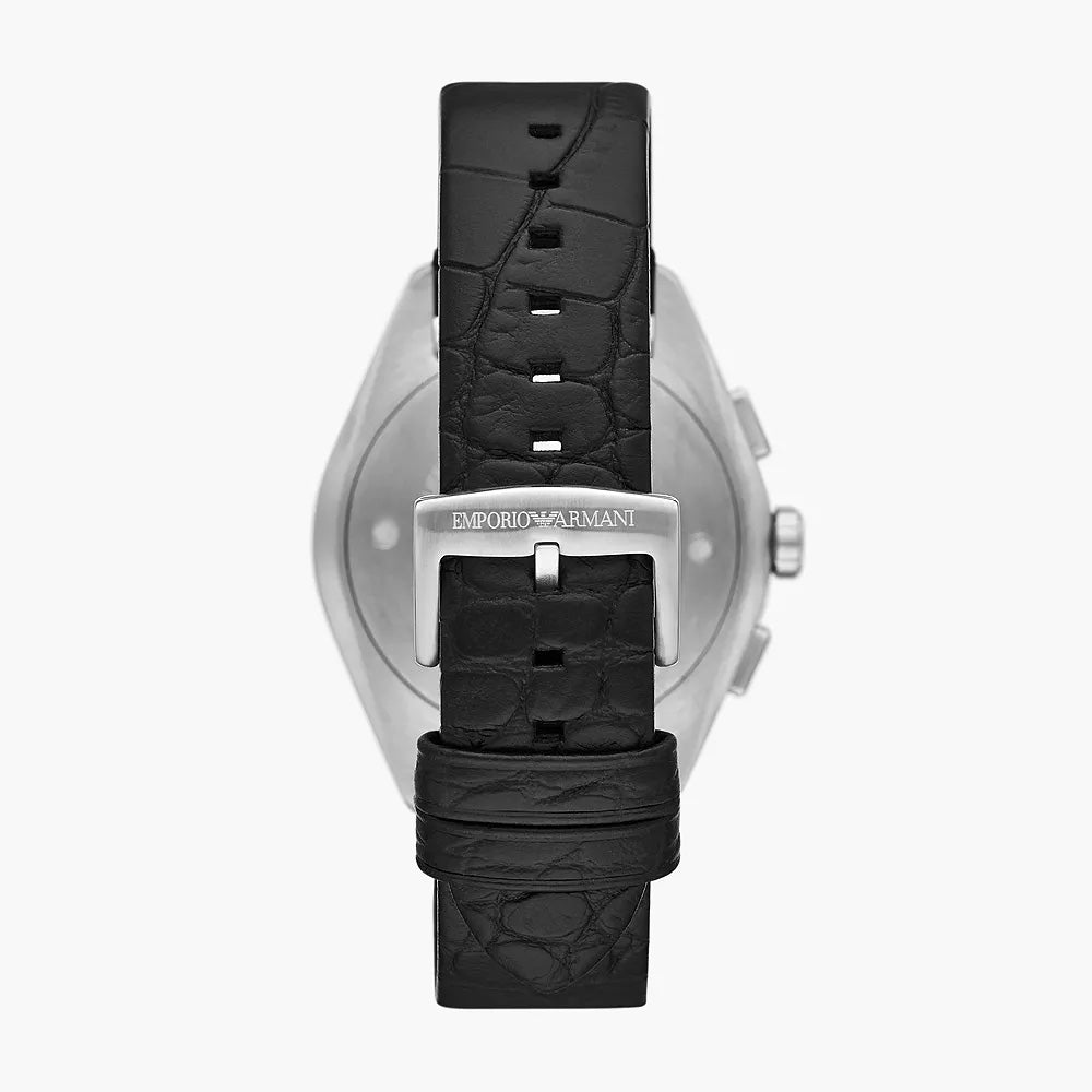 EMPORIO ARMANI CHRONOGRAPH BLACK LEATHER WATCH