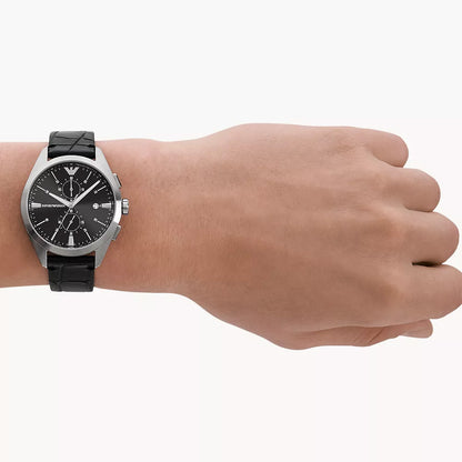 Emporio Armani Chronograph Black Leather Watch