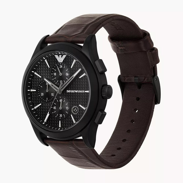 EMPORIO ARMANI CHRONOGRAPH BROWN LEATHER WATCH