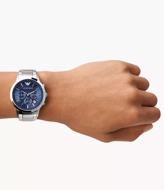 Emporio Armani Men's Chronograph Blue Dial Stainless Steel Renato Fashion Quartz Watch