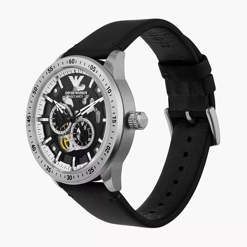 – EMPORIO The WATCH BLACK AUTOMATIC Watch LEATHER House ARMANI
