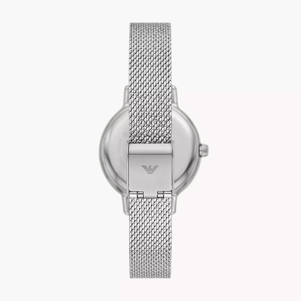EMPORIO ARMANI SET WITH THREE-HAND STAINLESS STEEL MESH WATCH AND EARINGS