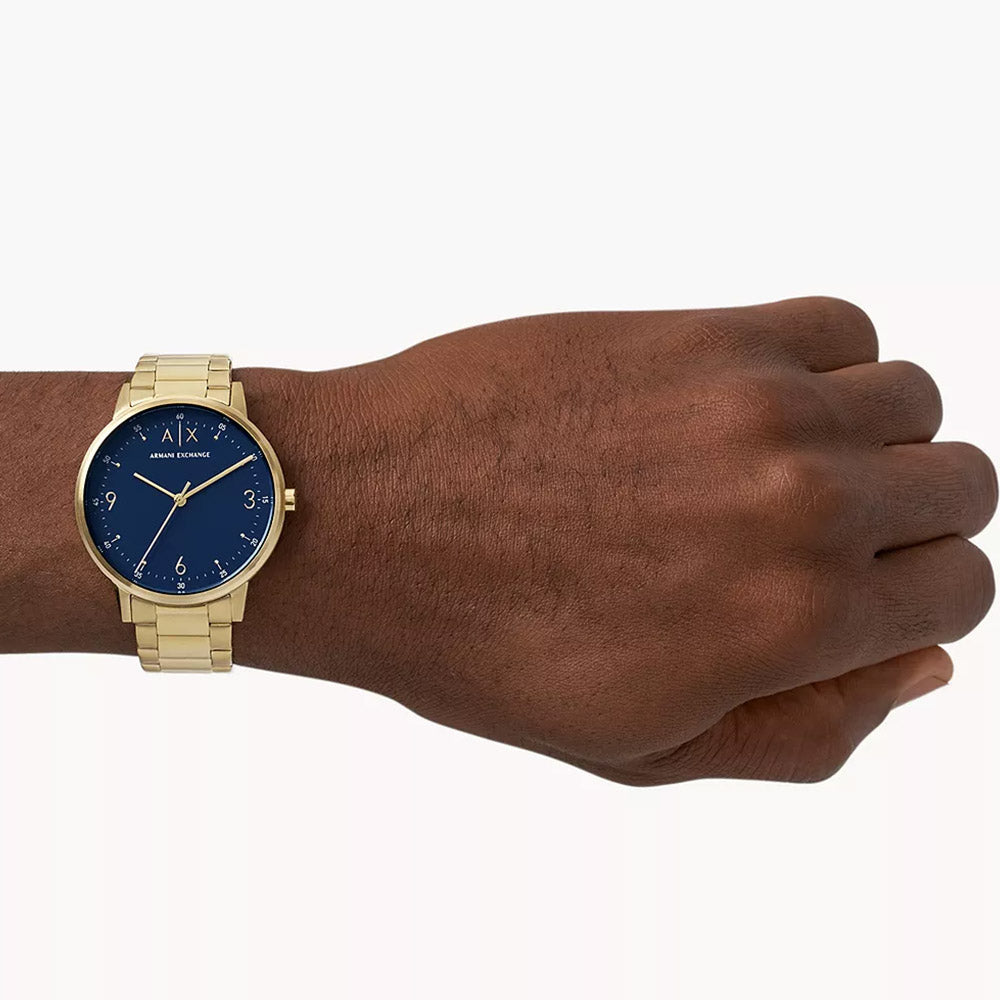 Armani Exchange Men's Three-Hand Gold-Tone Stainless Steel Blue