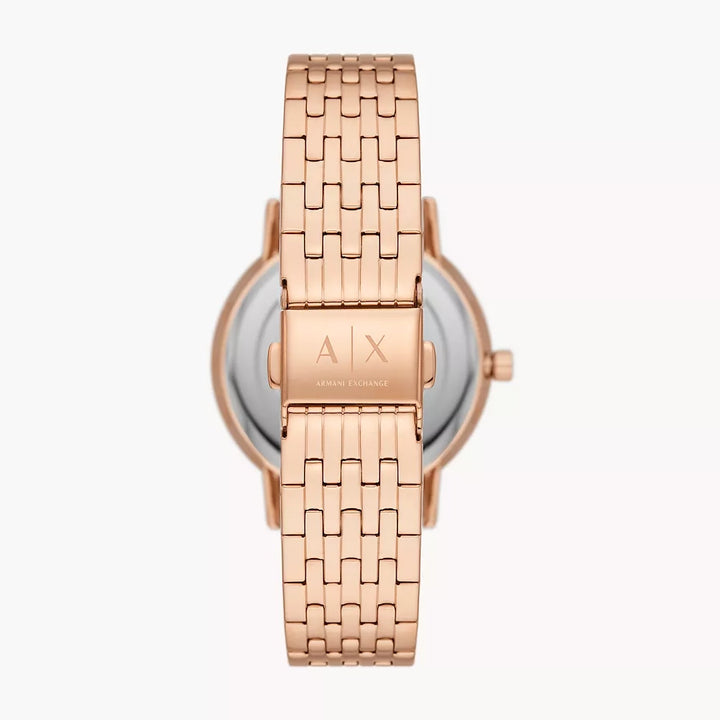 Armani Exchange Three-Hand Rose Gold-Tone Stainless Steel Watch and Rose Gold-Tone Stainless Steel Necklace Set