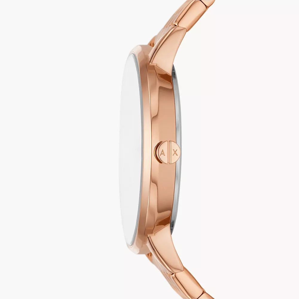 Armani Exchange Three-Hand Rose Gold-Tone Stainless Steel Watch and Rose Gold-Tone Stainless Steel Necklace Set