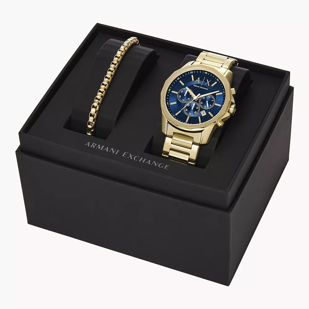 Armani Exchange Chronograph Gold-Tone Stainless Steel Watch And Bracelet Set