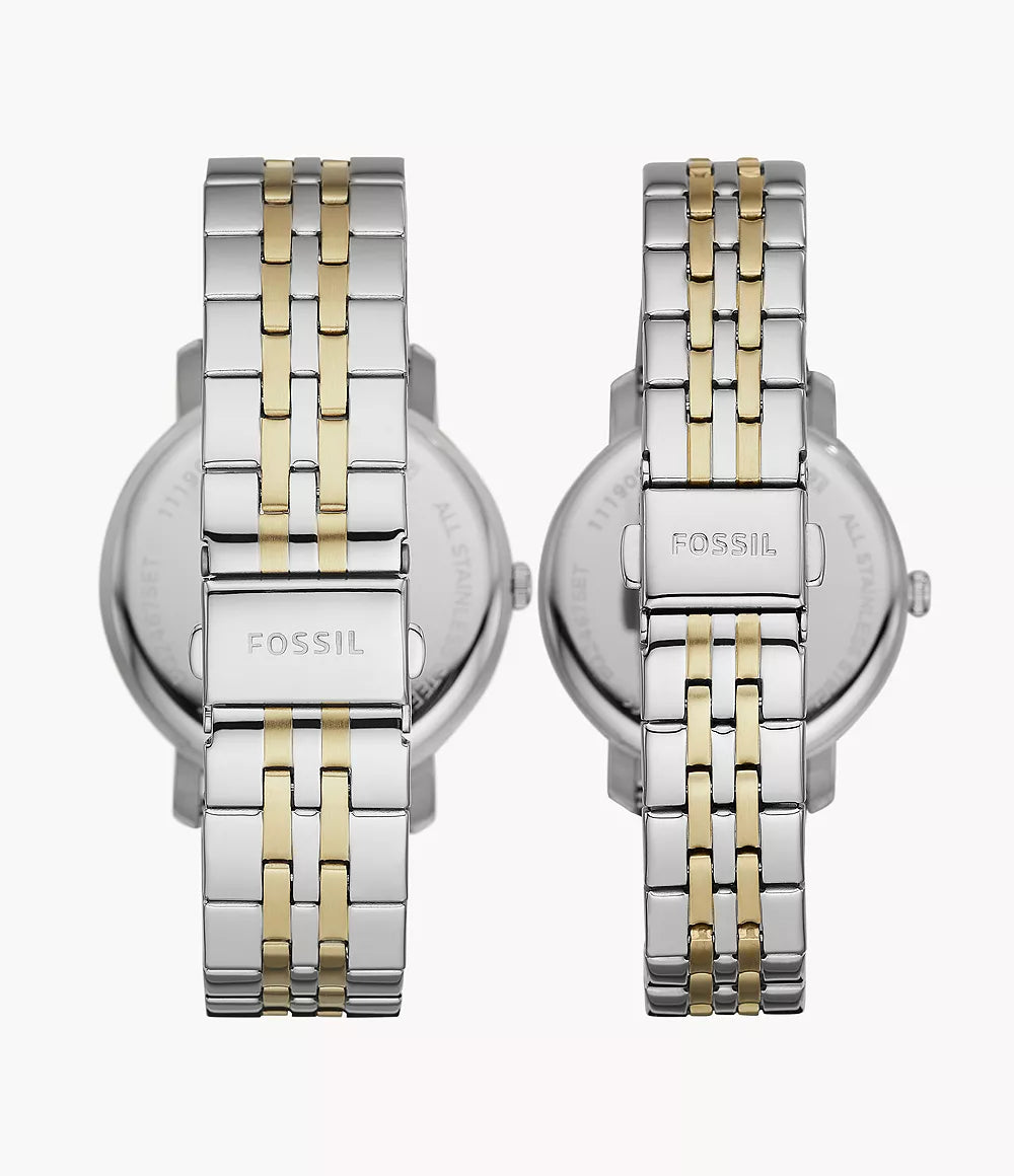 Fossil Couple Set His Her Stainless Steel Watches