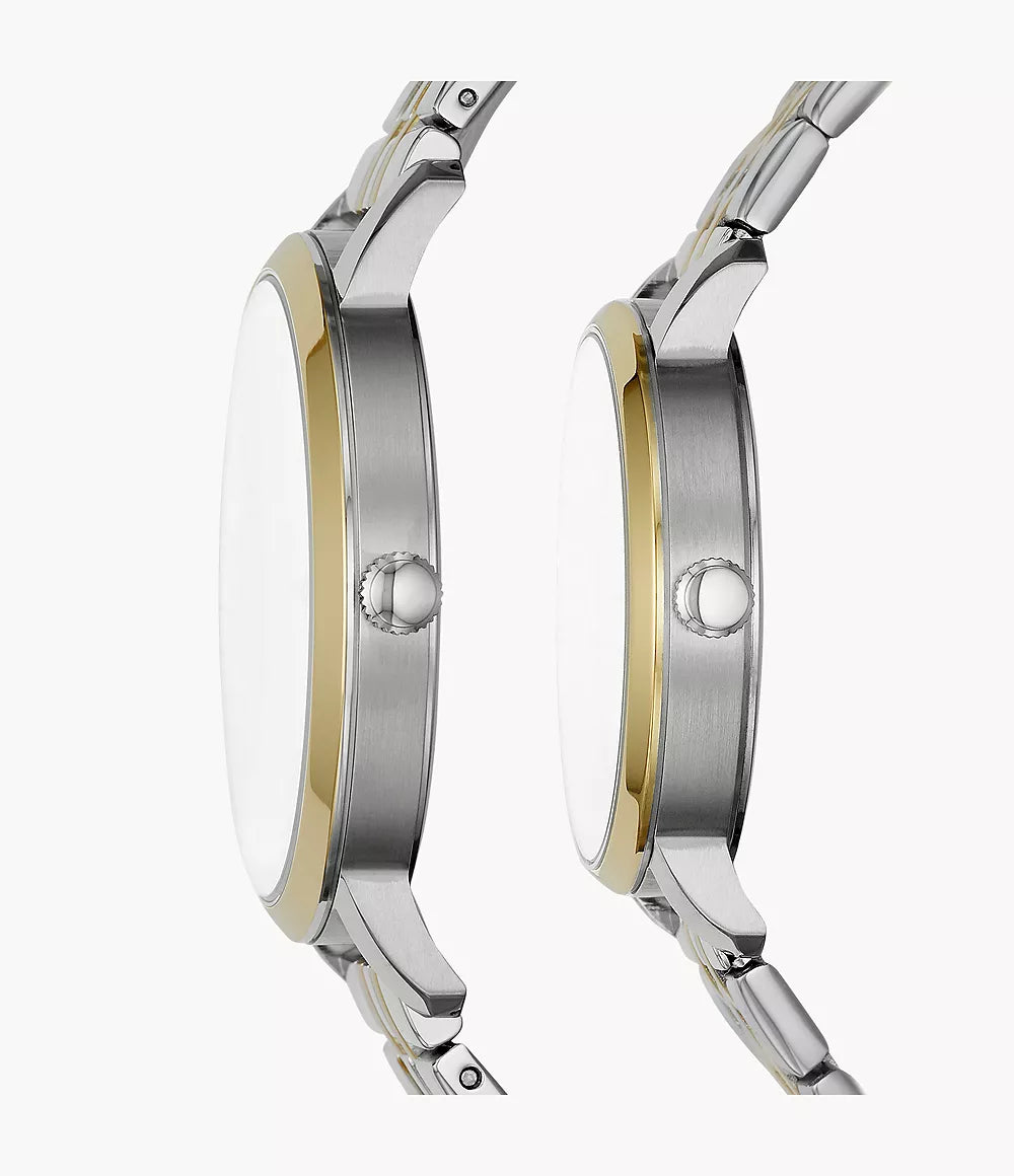 Fossil Couple Set His Her Stainless Steel Watches