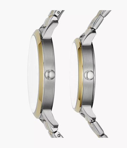 Fossil Couple Set His Her Stainless Steel Watches