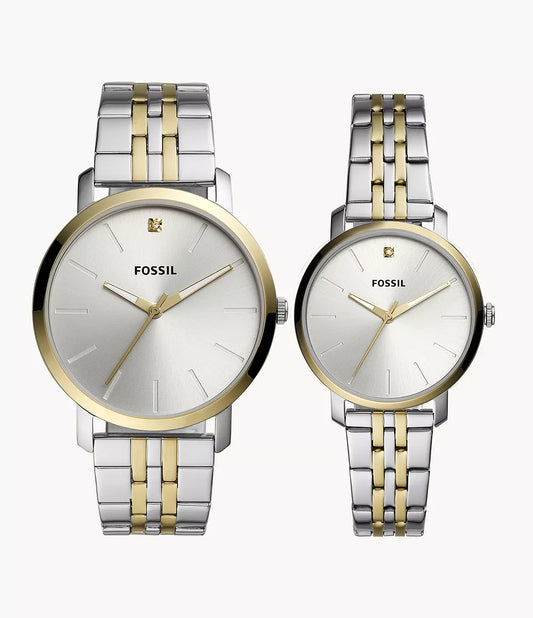 Fossil Couple Set His Her Stainless Steel Watches