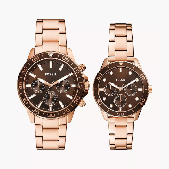 Fossil Bannon Couple Rose Gold Stainless Steel Watches