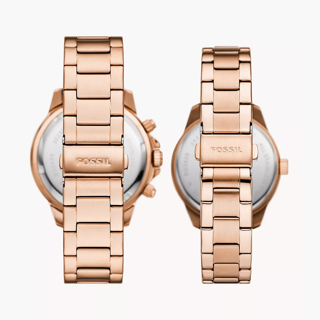 Fossil Bannon Couple Rose Gold Stainless Steel Watches