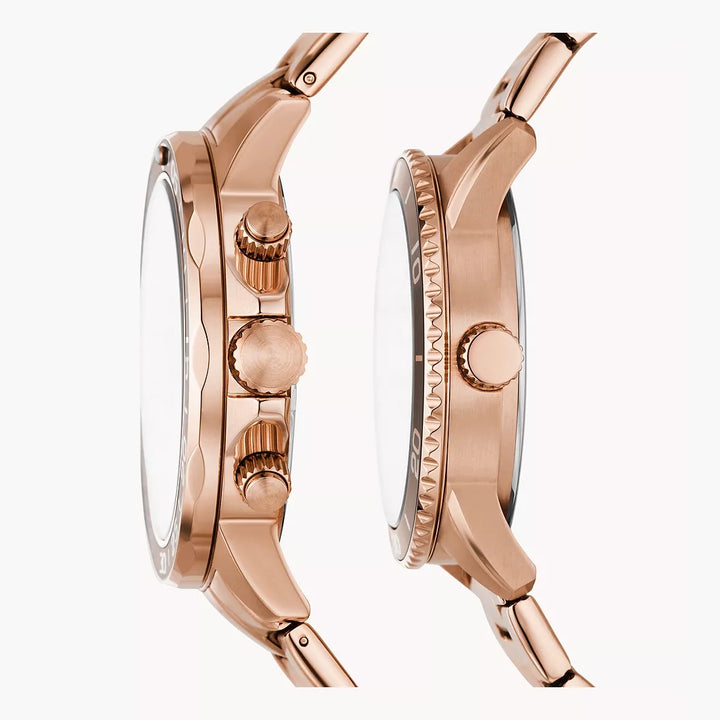 Fossil Bannon Couple Rose Gold Stainless Steel Watches