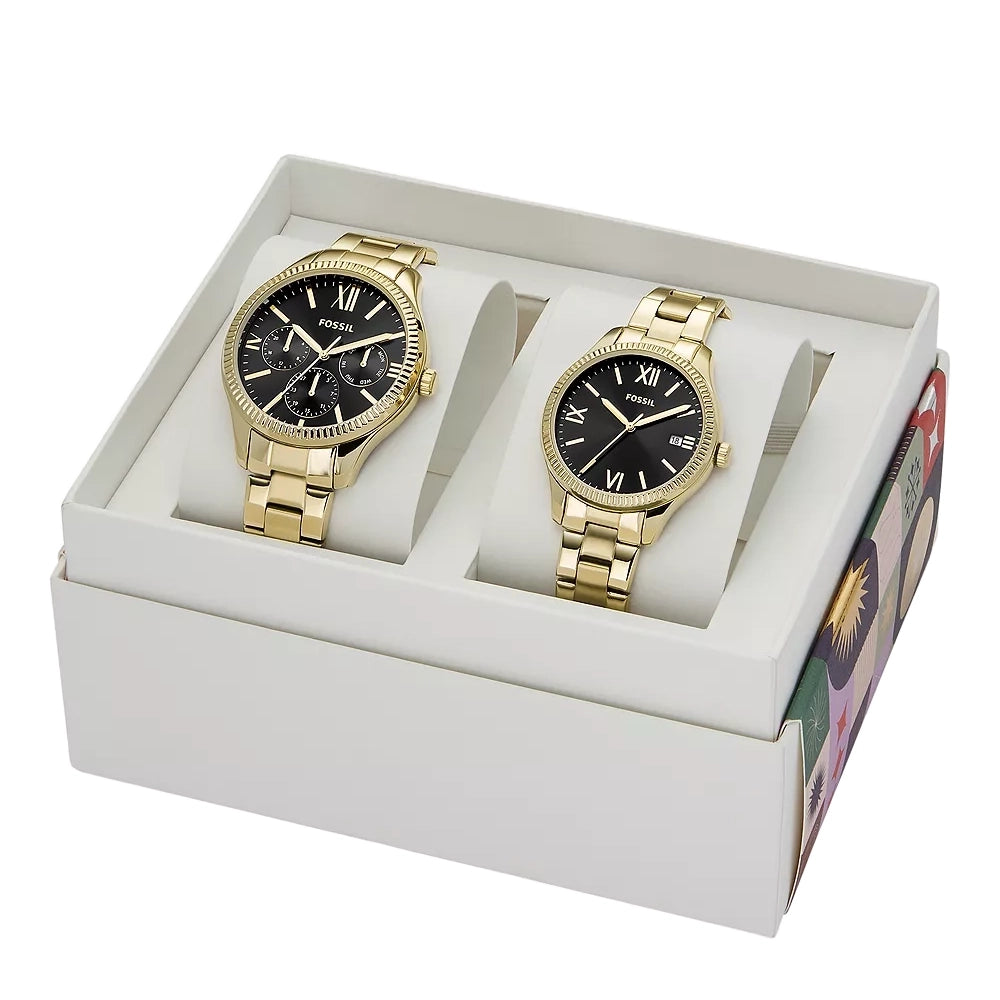 Fossil Rye Men's Gold Stainless Steel Couple Set Watches